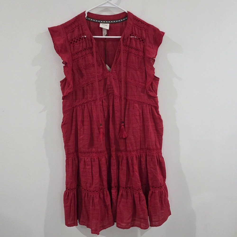 Knox Rose Tiered Dress Size Medium Red Boho Cottage Tasseled Colorful